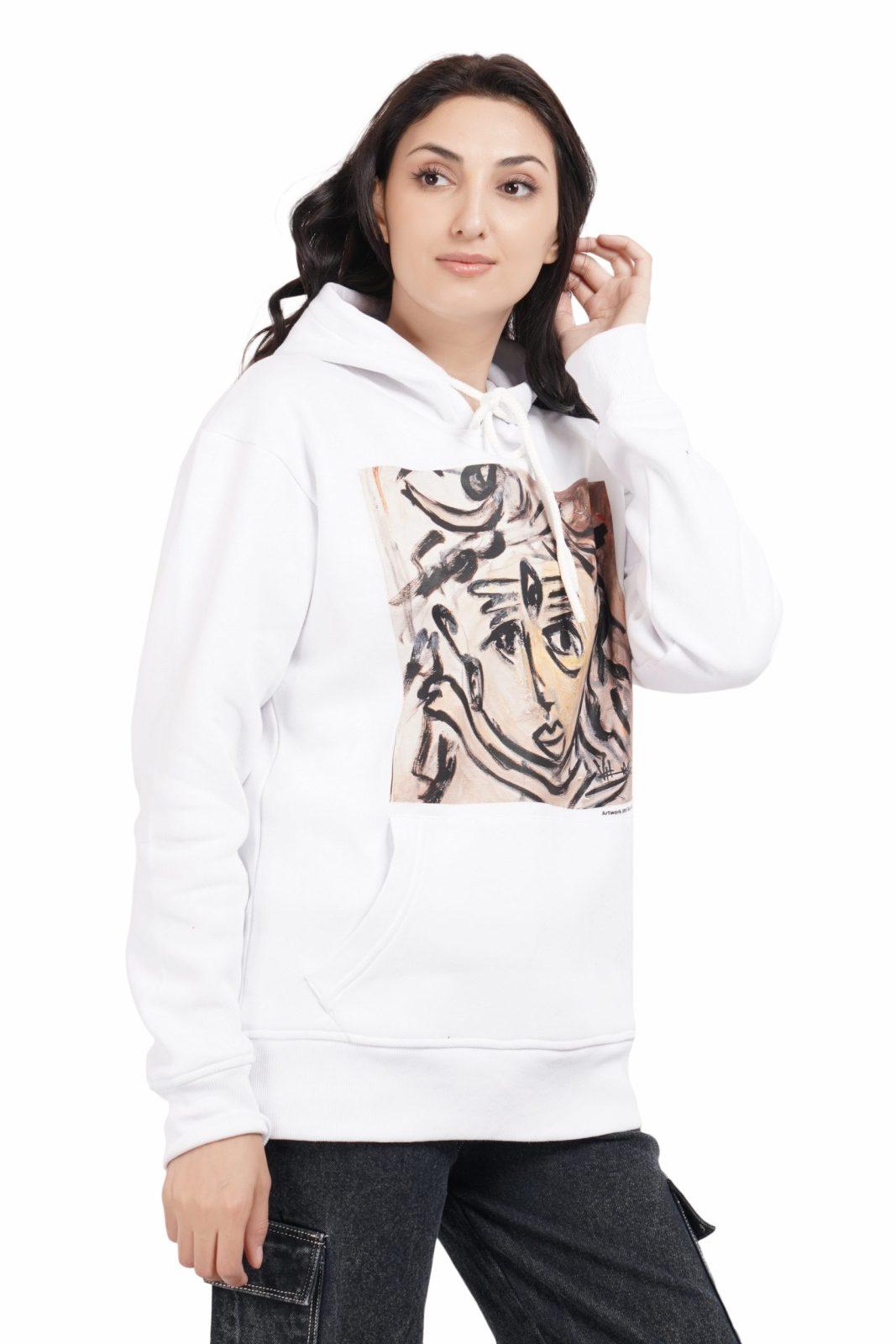 SW002229 copy Lord Shiva Print Hoody Women ( White ) - Image 2